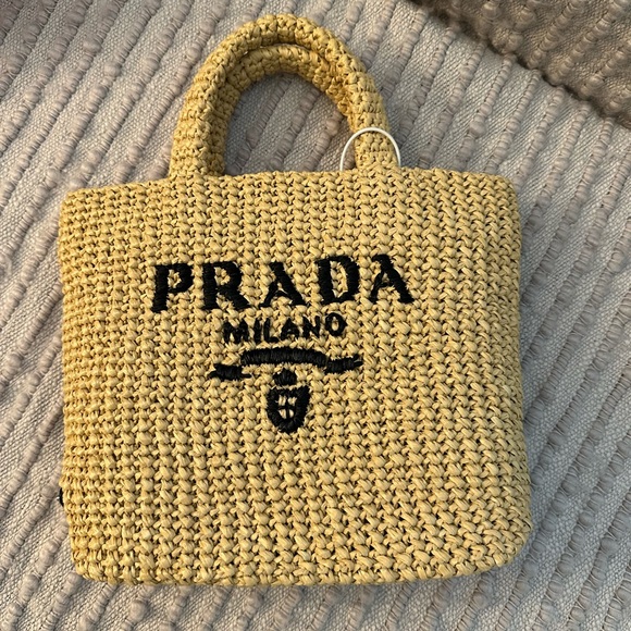 Prada Handbags - Prada Raffia Crochet Tote Bag Small